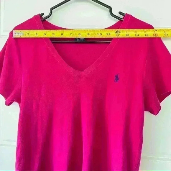 RALPH LAIREN POLO  FUSCHIA V NECK COTTON TSHIRT SIZE XL - Picture 7 of 8